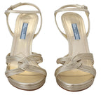 Golden leather stiletto with ankle strap