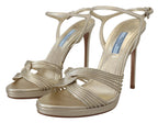 Golden leather stiletto with ankle strap