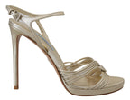 Golden leather stiletto with ankle strap
