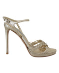 Golden leather stiletto with ankle strap