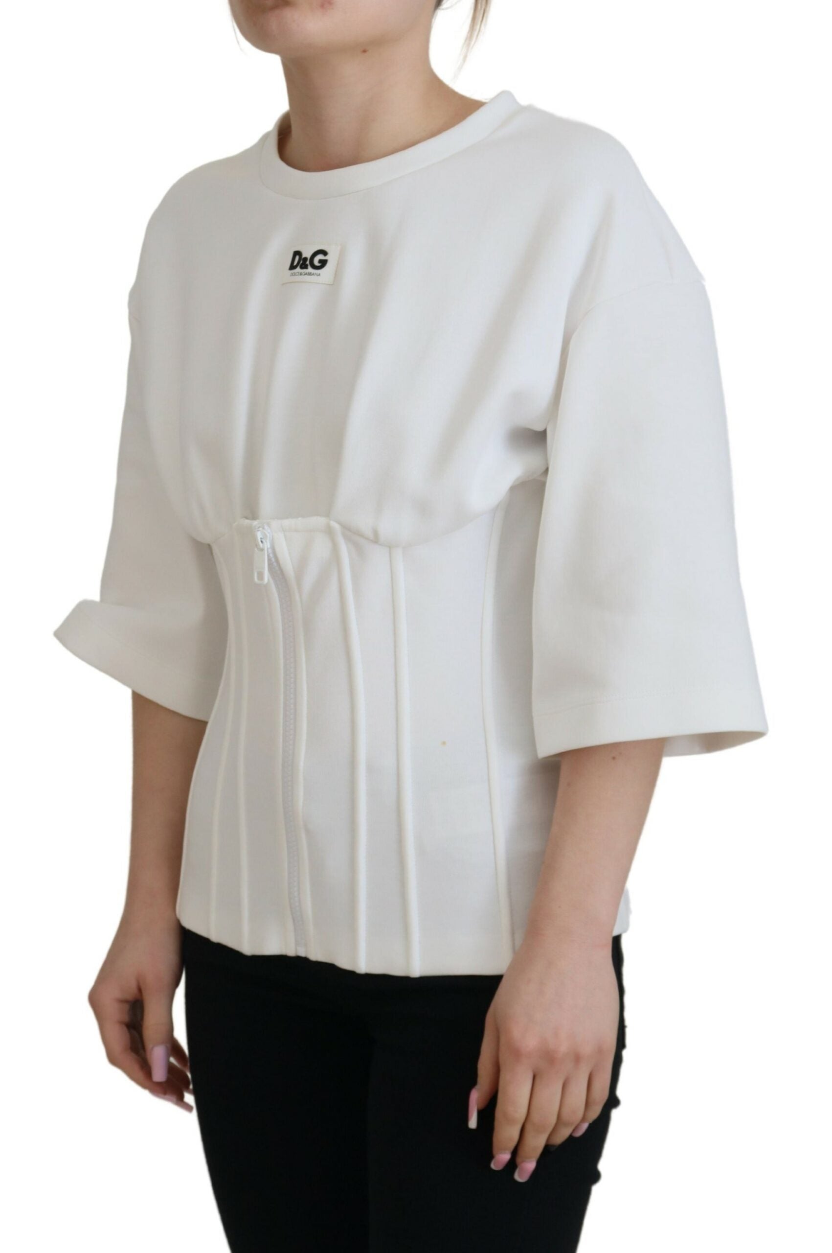 Maglietta con corsetto bianco in cotone elasticizzato
