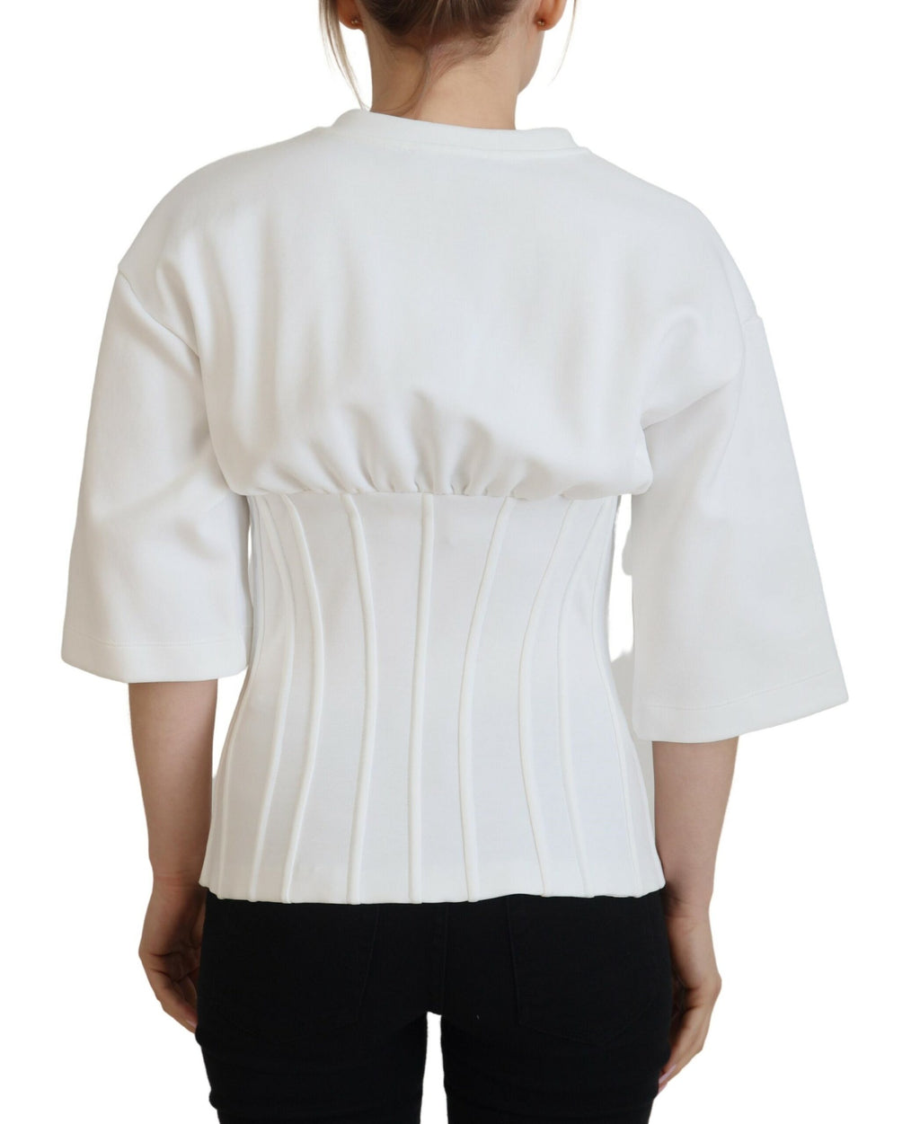 White stretch cotton corset t-shirt