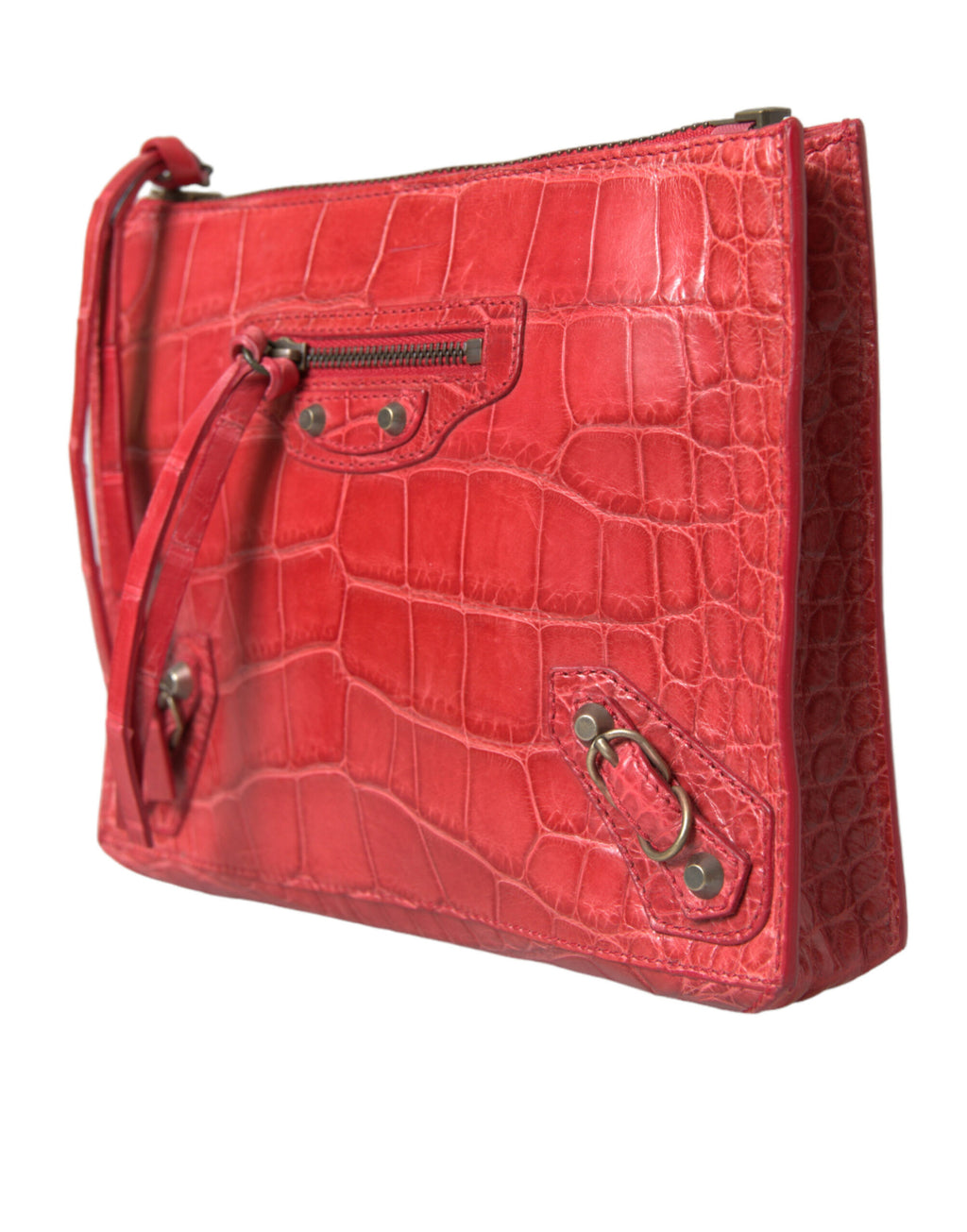 Red exotic leather shoulder bag
