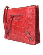 Red exotic leather shoulder bag