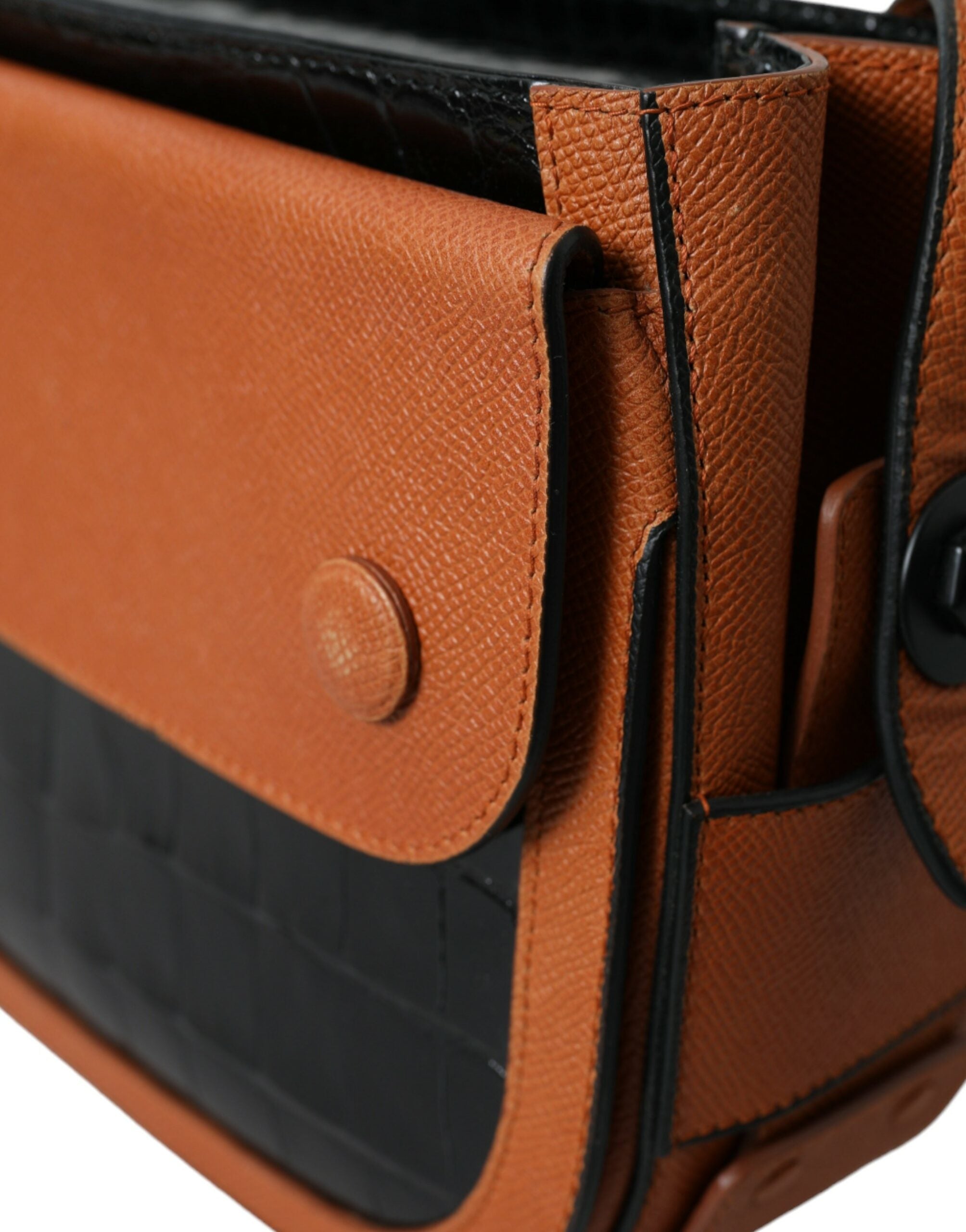 Borsa a tracolla in pelle esotica nera e marrone