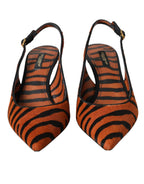 Scarpe in pelle zebrata nera e arancione