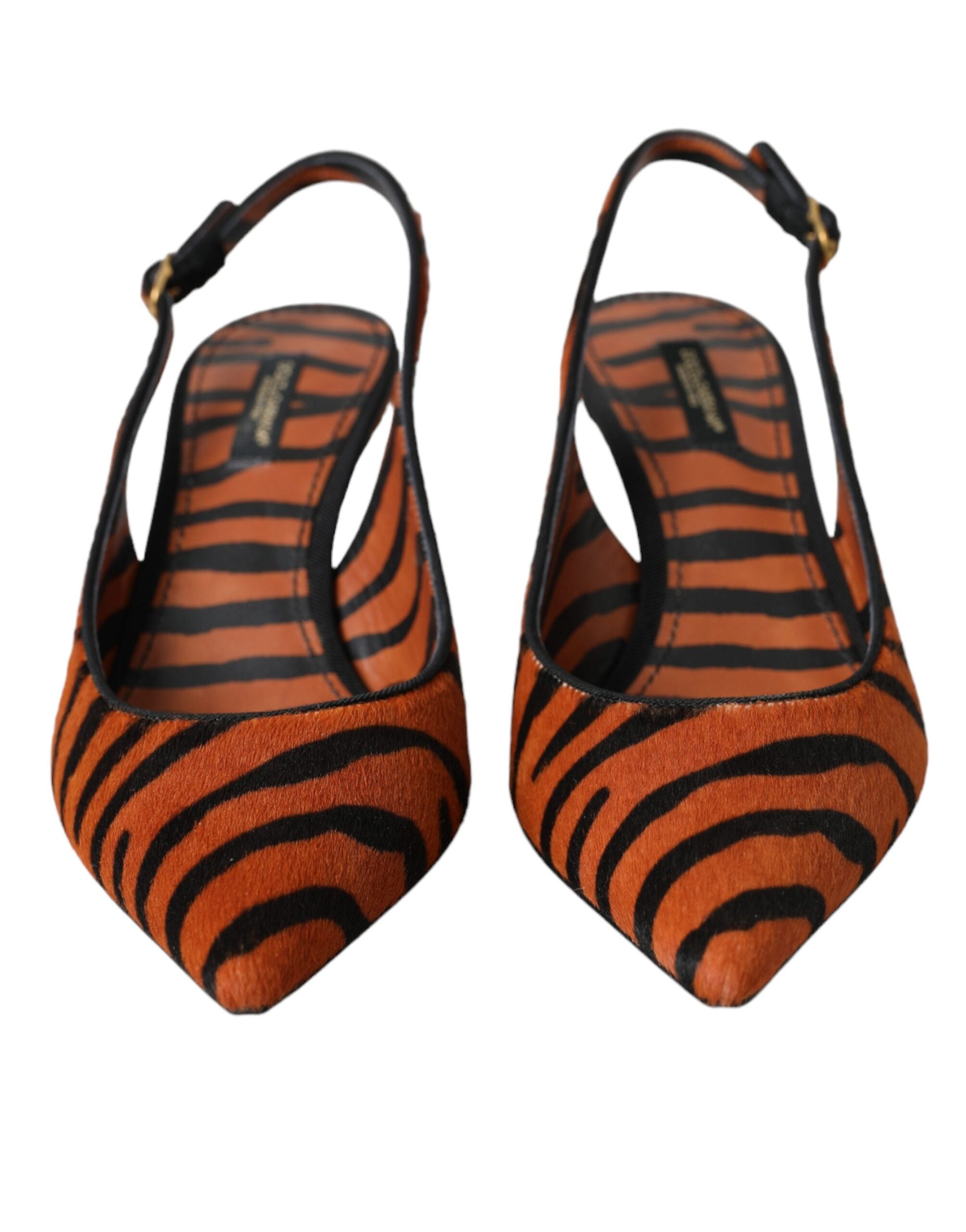Scarpe in pelle zebrata nera e arancione