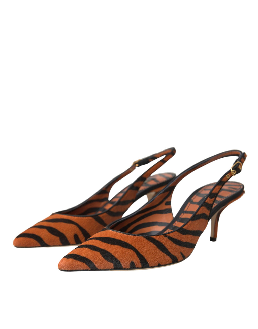 Scarpe in pelle zebrata nera e arancione