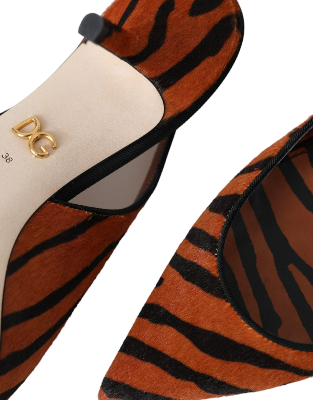 Scarpe in pelle zebrata nera e arancione
