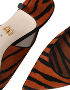 Scarpe in pelle zebrata nera e arancione
