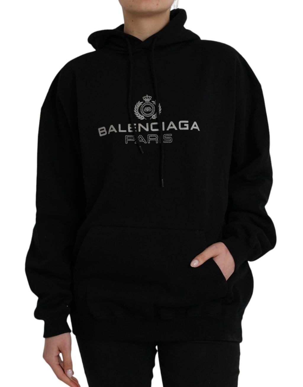 Felpa con cappuccio nera in cotone con logo