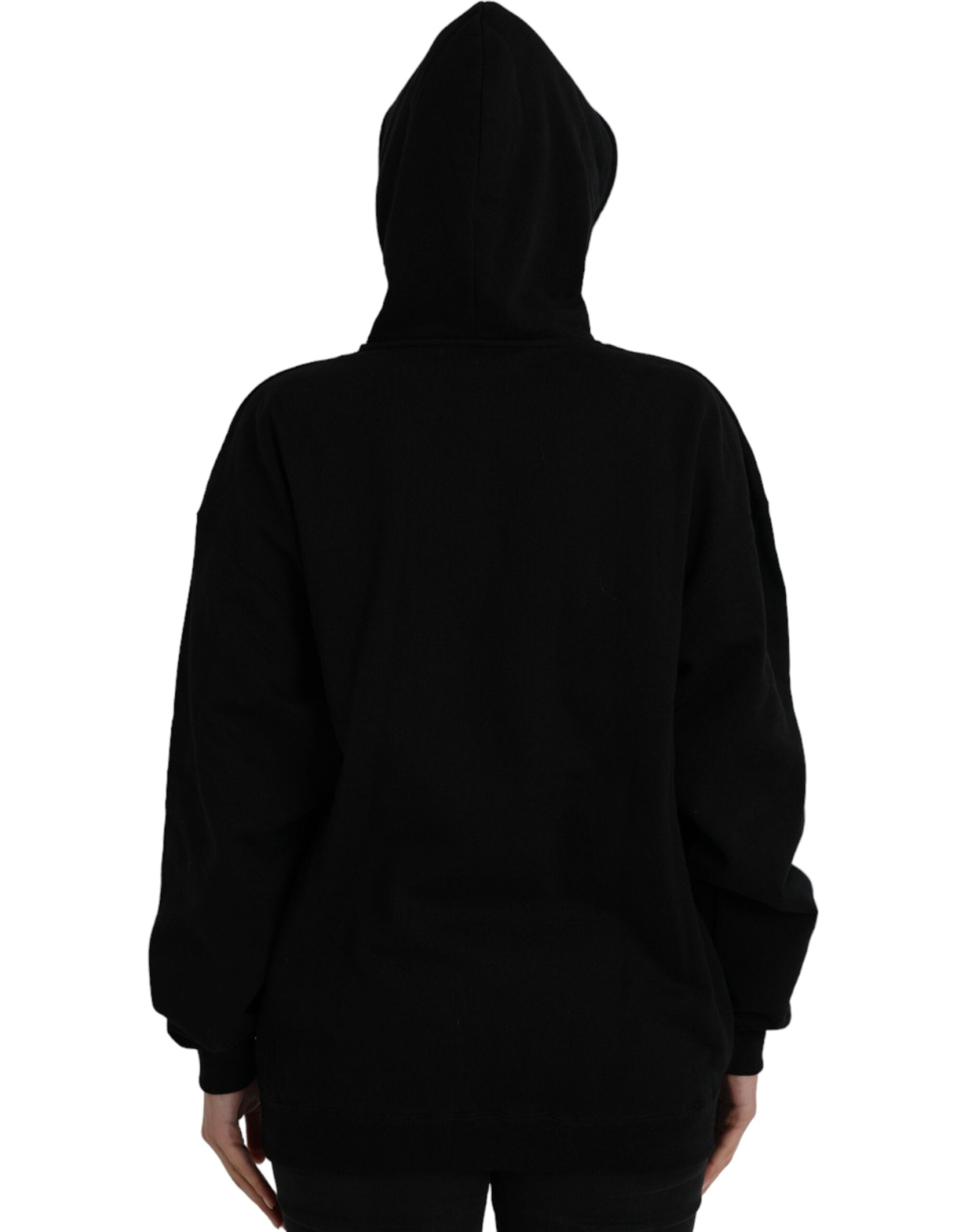Felpa con cappuccio nera in cotone con logo