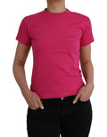 Pink short-sleeved cotton T-shirt with a round neck