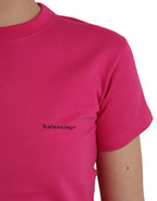 Pink short-sleeved cotton T-shirt with a round neck