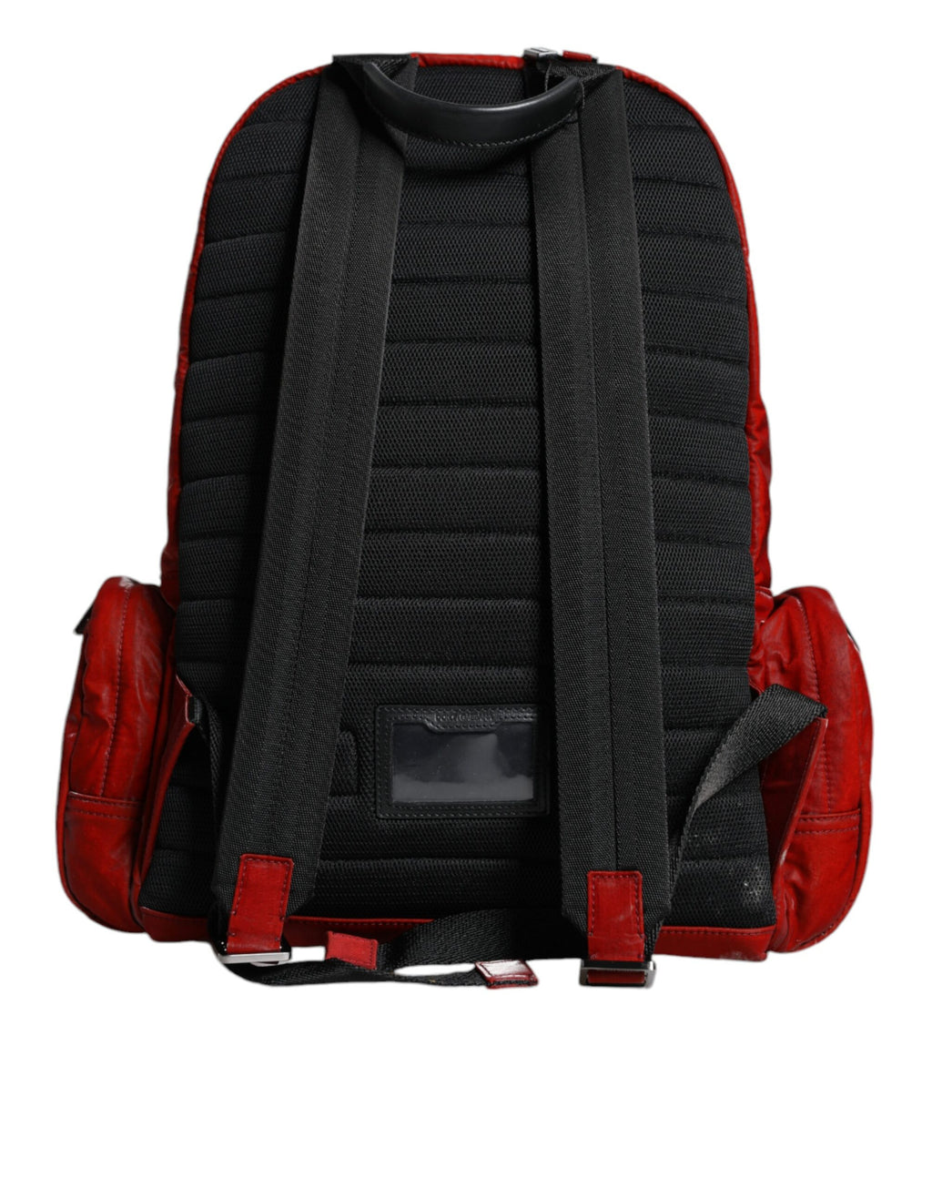 Backpack with red patent leather logo