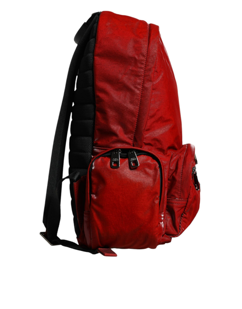 Backpack with red patent leather logo