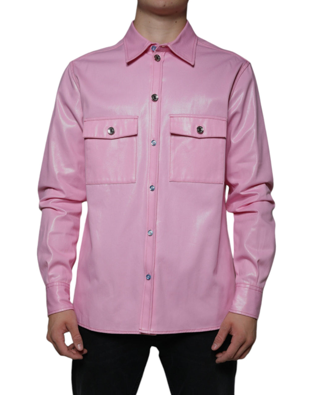 Camicia rosa in cotone con colletto e bottoni