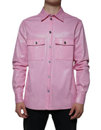 Camicia rosa in cotone con colletto e bottoni