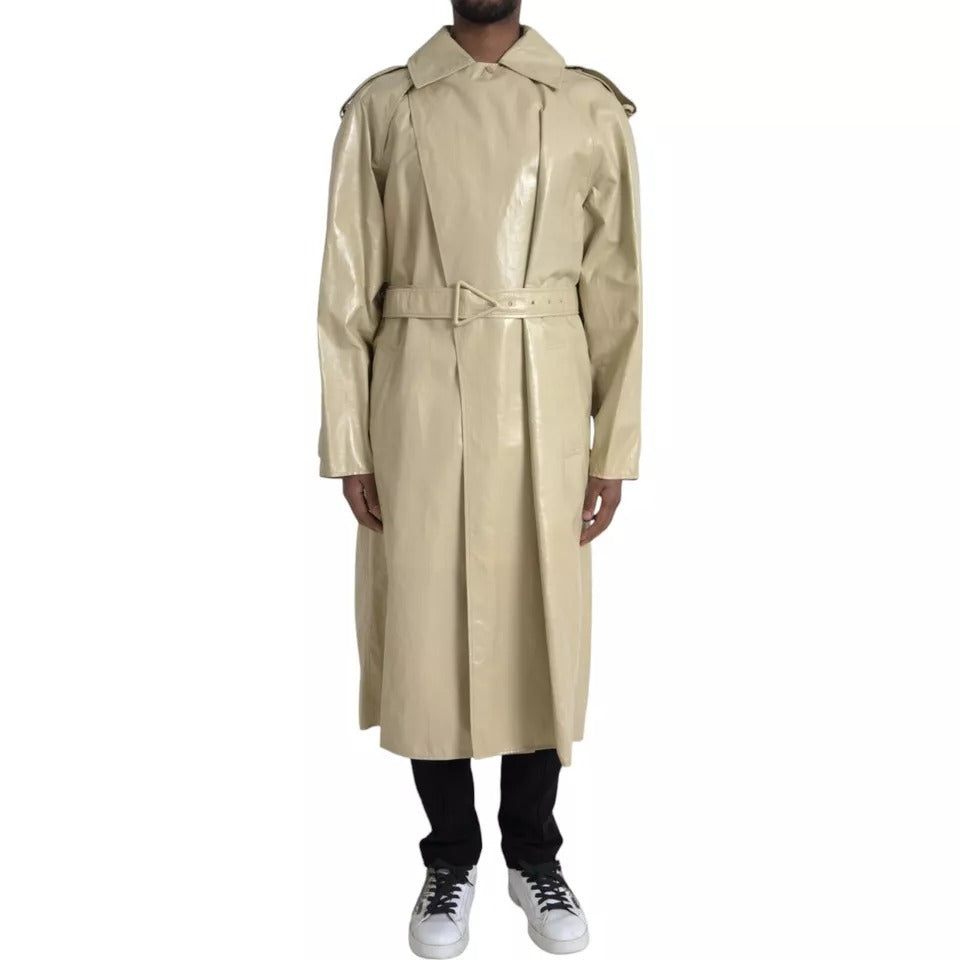 Beige leather trench coat