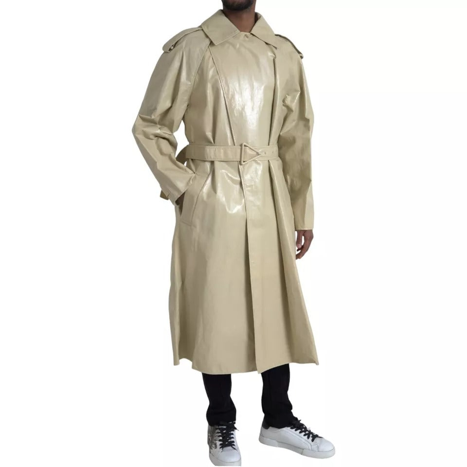 Beige leather trench coat