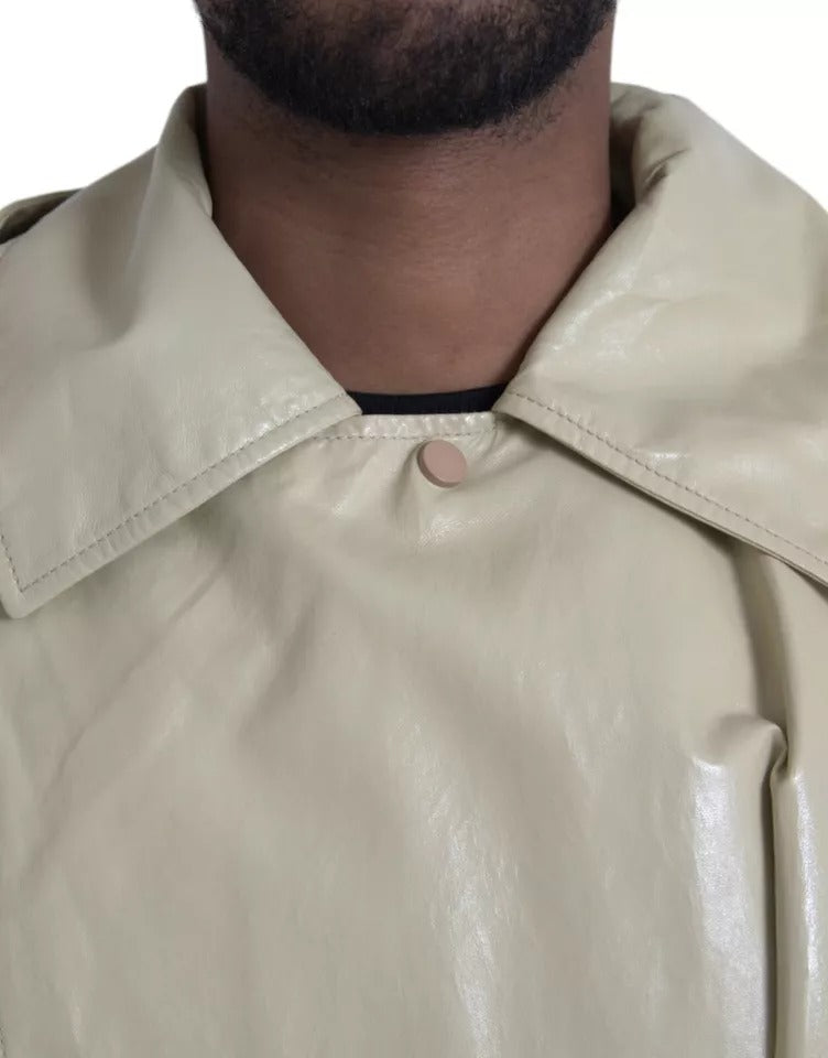 Beige leather trench coat