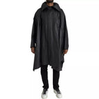 Trench da uomo in pelle nera con cappuccio