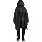 Trench da uomo in pelle nera con cappuccio