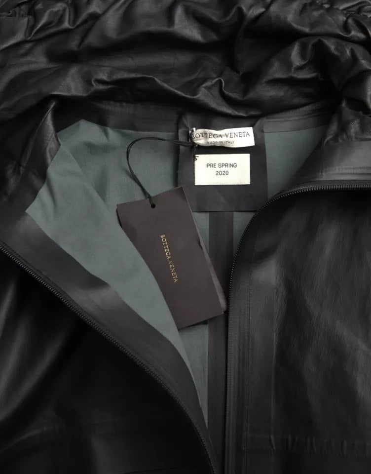 Trench in pelle con cappuccio