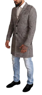 Grey plaid trench coat