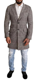 Grey plaid trench coat