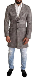 Grey plaid trench coat