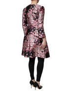 Pink and black floral brocade trench coat