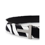 Belt featuring a crystal-encursted logo buckle