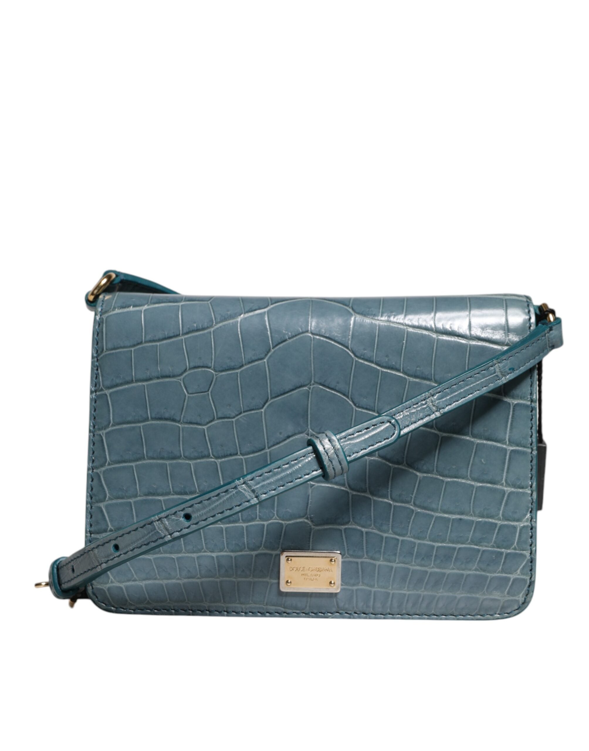 Green exotic leather mini shoulder bag with DG plaque