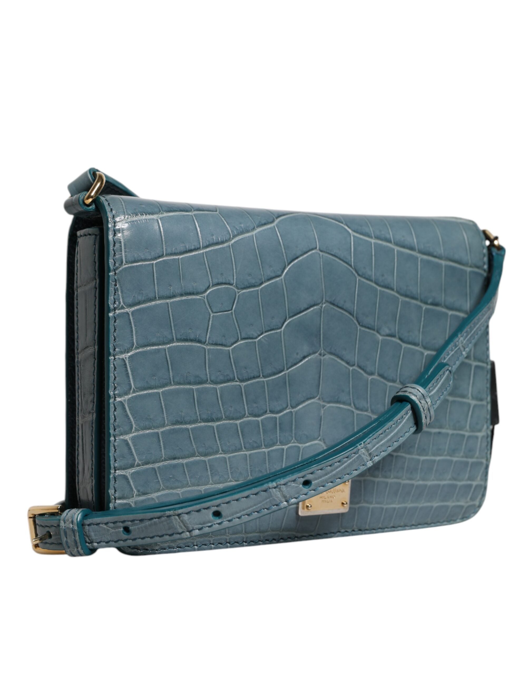Green exotic leather mini shoulder bag with DG plaque