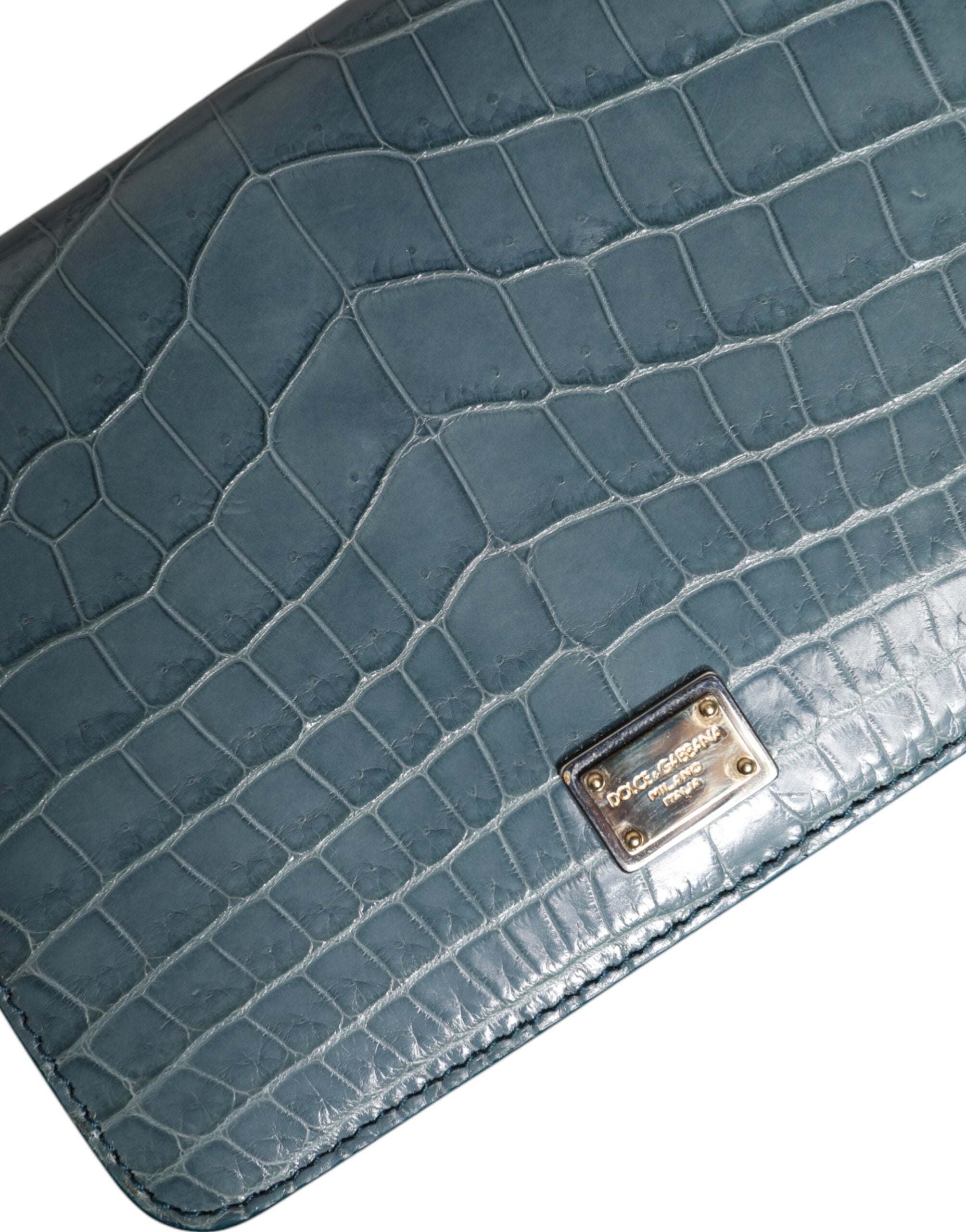 Green exotic leather mini shoulder bag with DG plaque