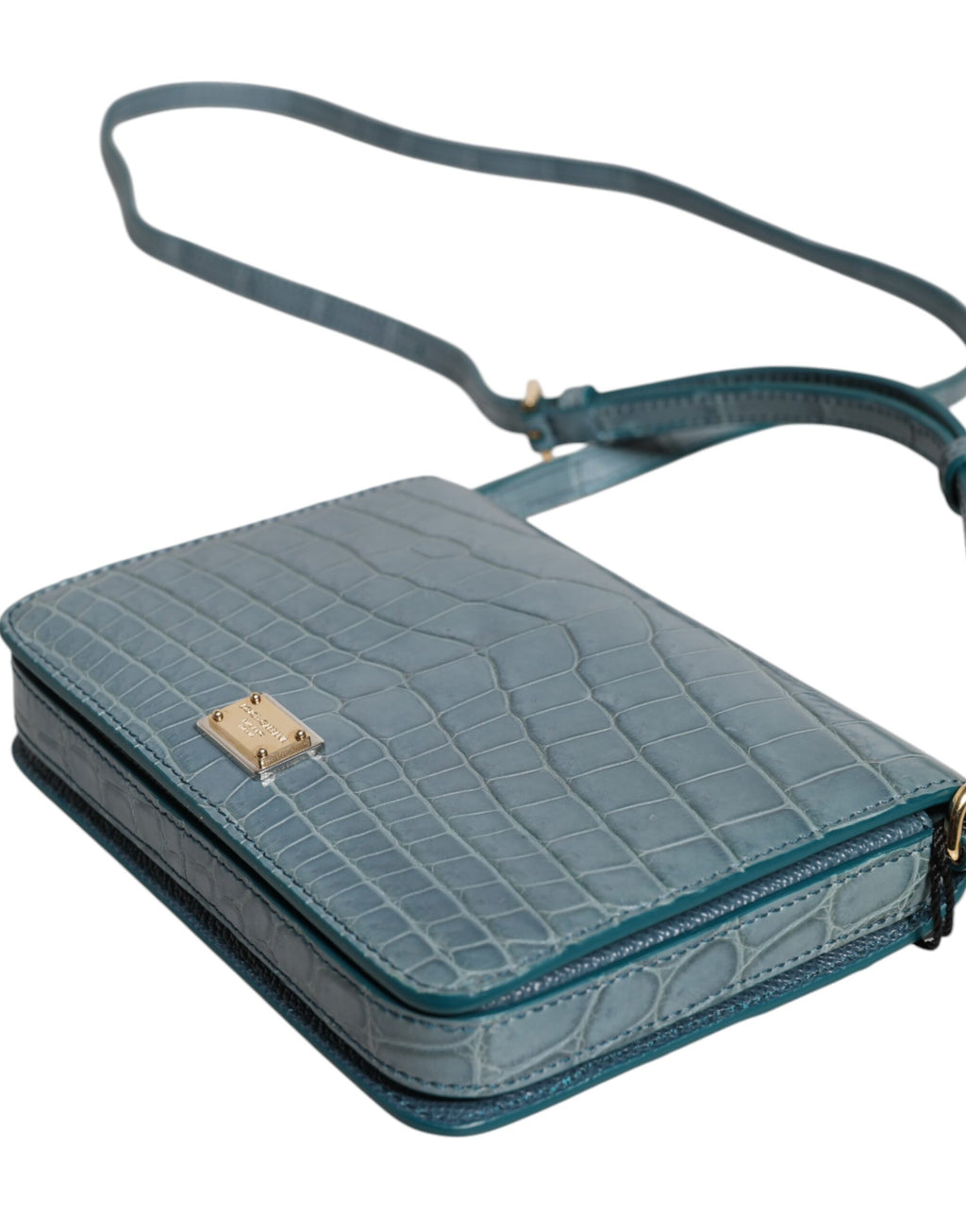 Green exotic leather mini shoulder bag with DG plaque