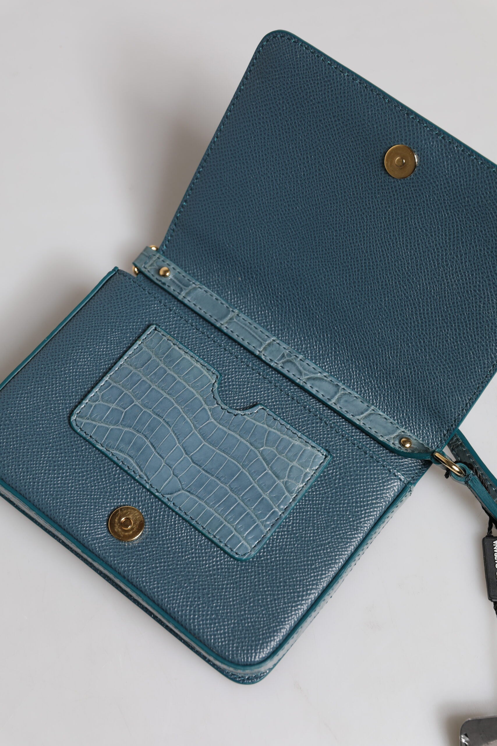 Green exotic leather mini shoulder bag with DG plaque
