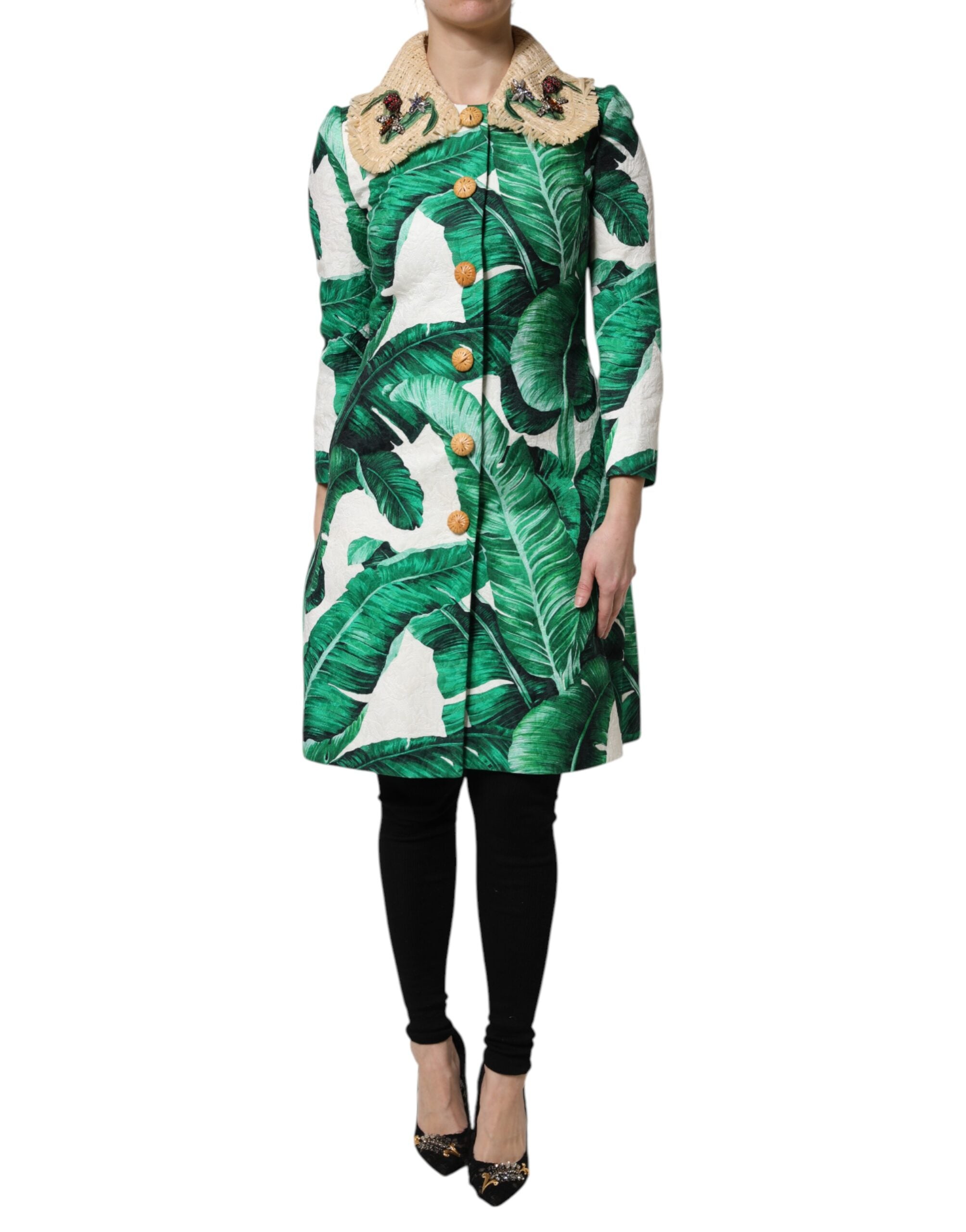 Leaf print multicolor trench coat