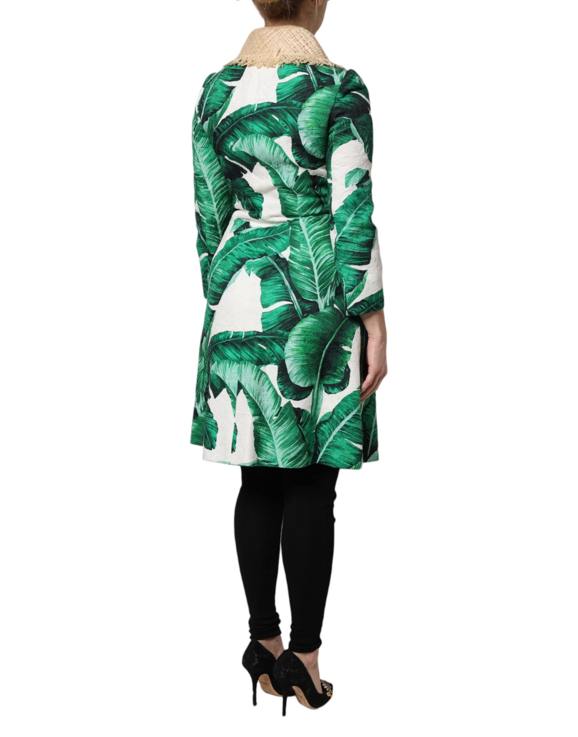Leaf print multicolor trench coat