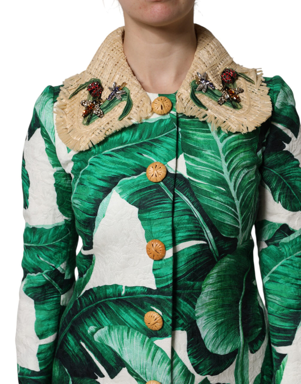Trench con stampa multicolore a foglie