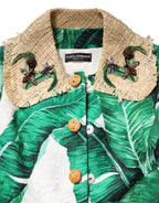 Trench con stampa multicolore a foglie