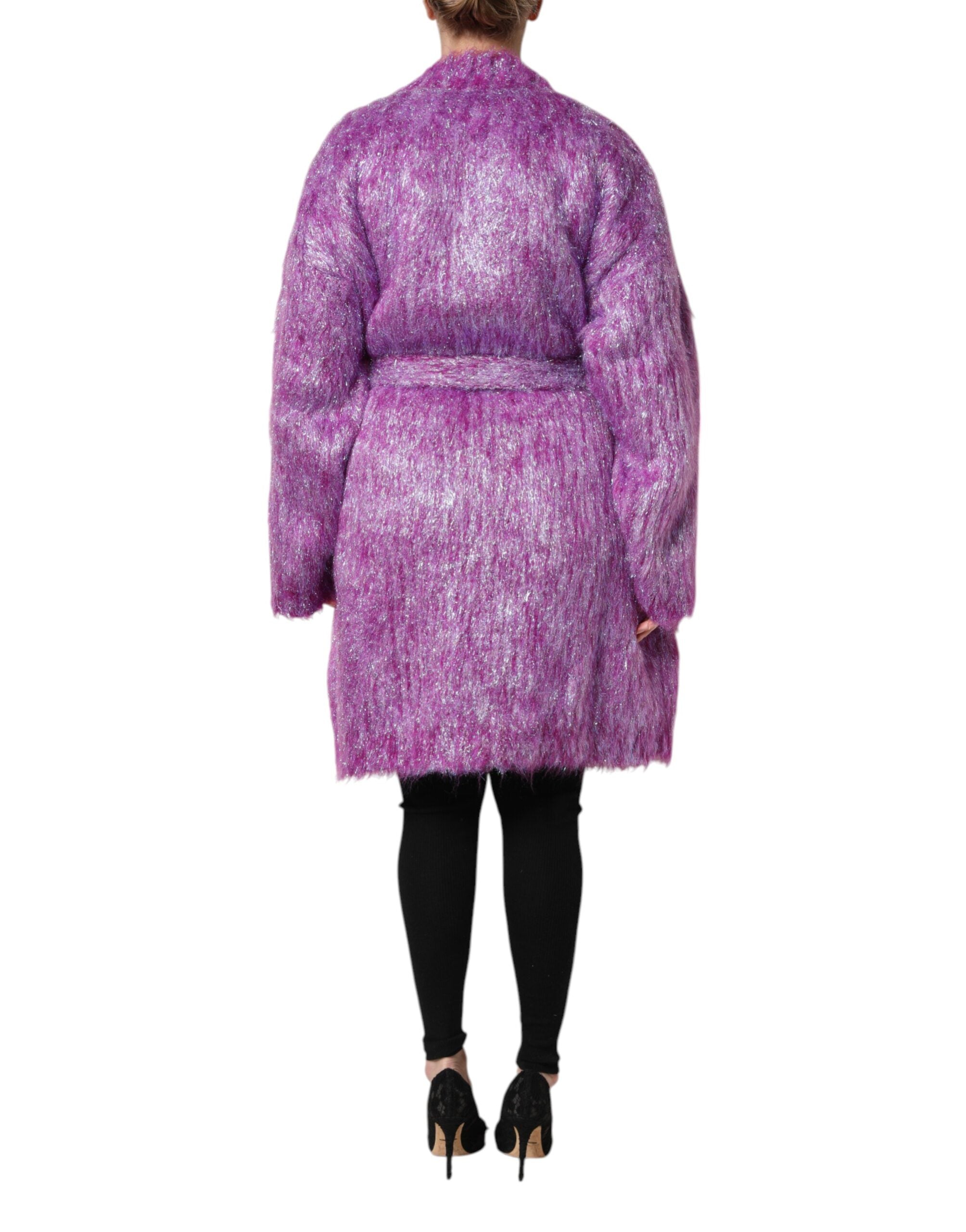 Trench coat with decorative purple buttons
