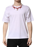 White cotton crew-neck T-shirt with embellishments