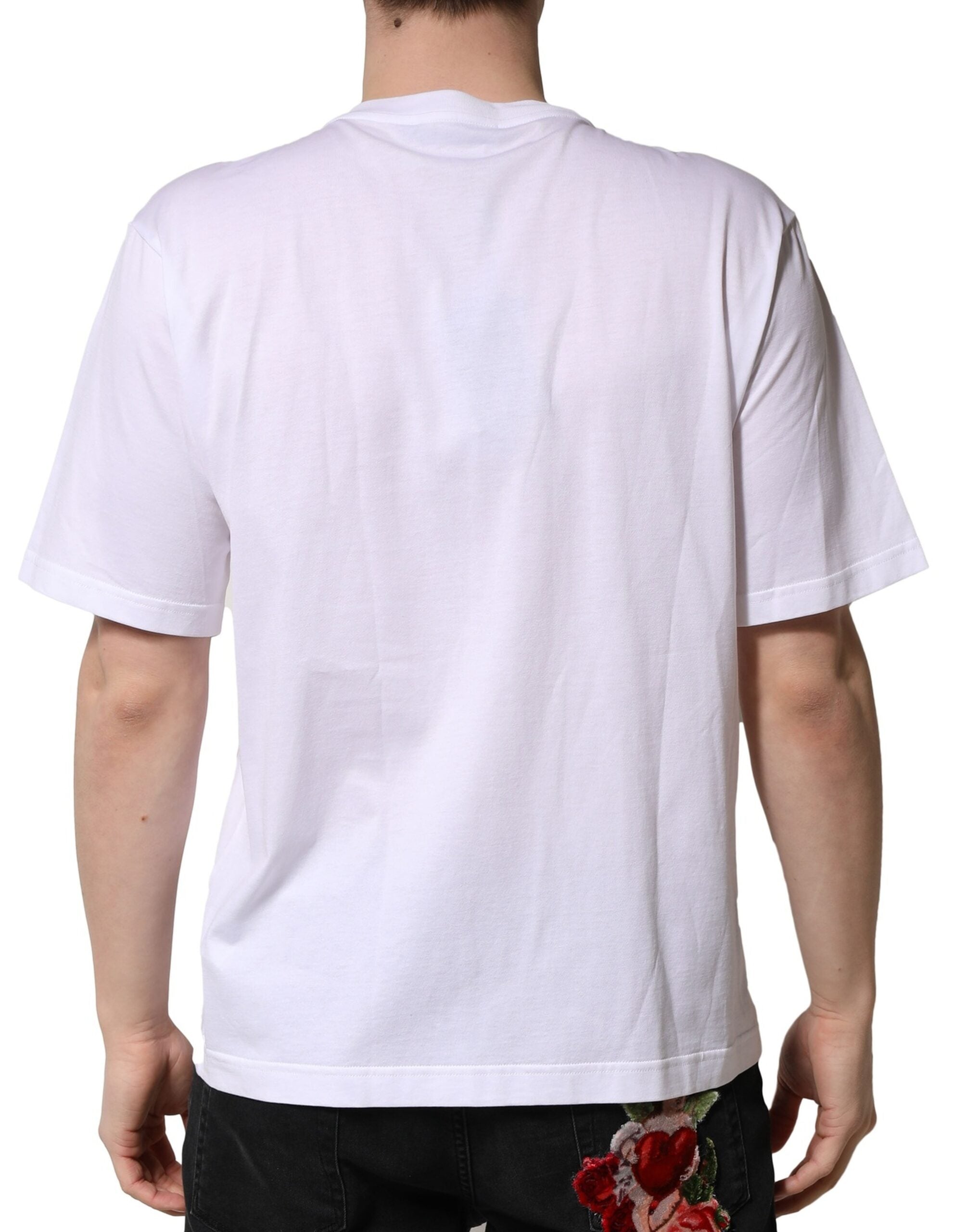 Maglietta a girocollo in cotone bianco con decorazioni