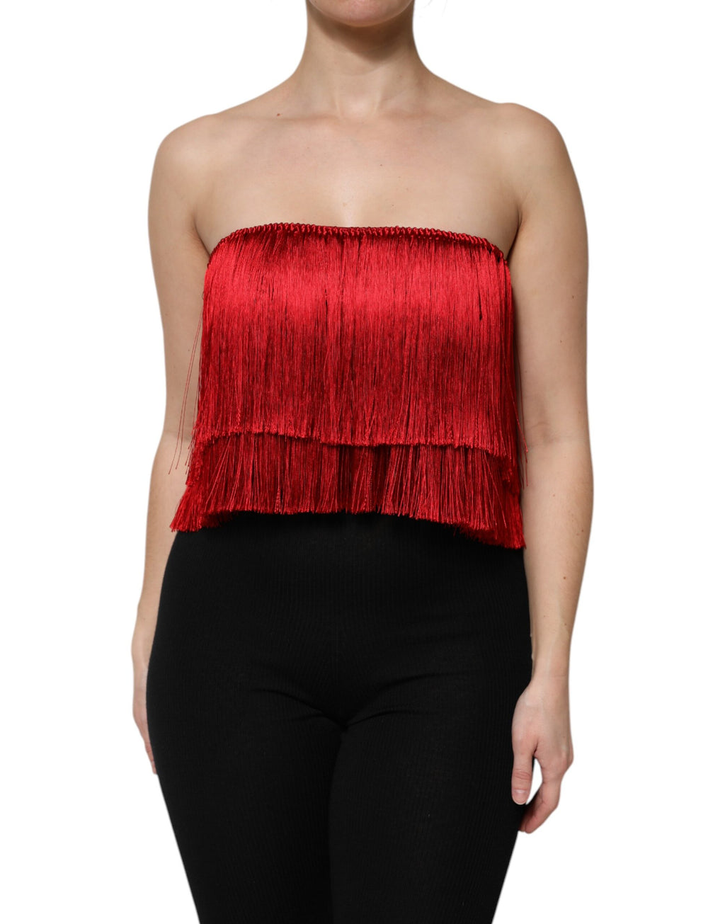 Top a fascia con frange e senza spalline
