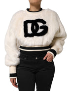 White cropped faux fur DG sweatshirt