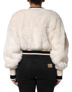 White cropped faux fur DG sweatshirt