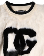 White cropped faux fur DG sweatshirt