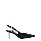 Black high-heeled fabric pumps